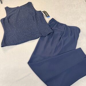 David Warren Women's 2 Pc Navy Blue Formal/Dressy Top/Pants Set- Size 16- NWT